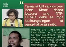 UN SR Khan’s advice should be followed, NTF-ELCAC abolished